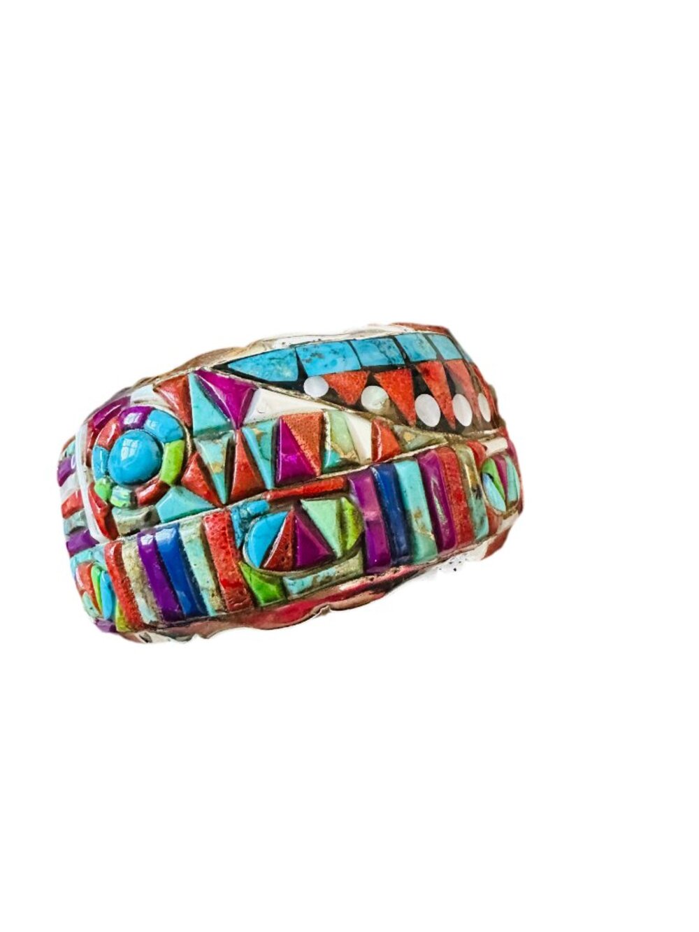 Handmade Sterling Silver Multi Stone Inlay Cuff - Picture 8 of 8